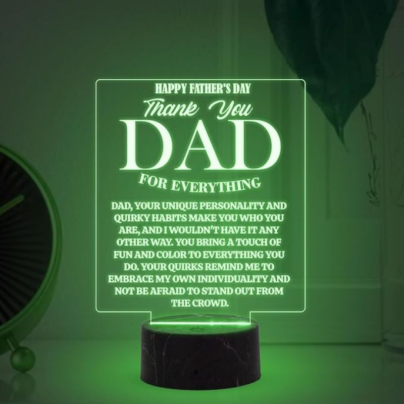 Happy Fathers Day Thankyou Dad for Everything Engraved Night Lamp with 7 Color Changing Light Memorable Fathers Day Gift for Dad from Daughter & Son
