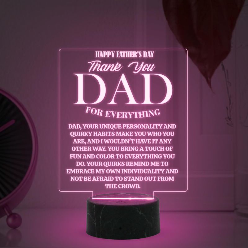 Happy Fathers Day Thankyou Dad for Everything Engraved Night Lamp with 7 Color Changing Light Memorable Fathers Day Gift for Dad from Daughter & Son
