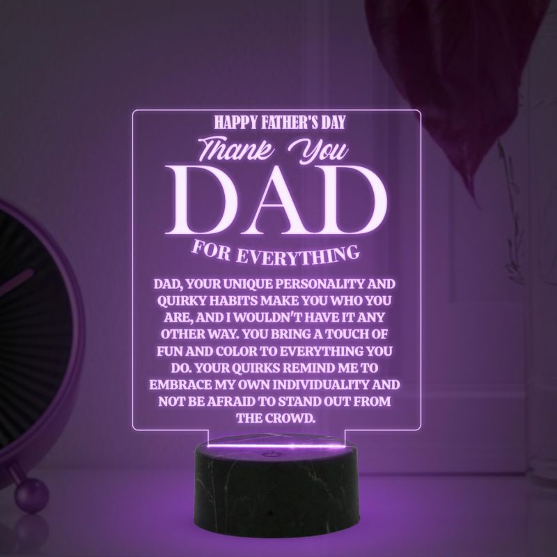 Happy Fathers Day Thankyou Dad for Everything Engraved Night Lamp with 7 Color Changing Light Memorable Fathers Day Gift for Dad from Daughter & Son