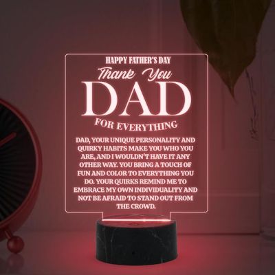 Happy Fathers Day Thankyou Dad for Everything Engraved Night Lamp with 7 Color Changing Light Memorable Fathers Day Gift for Dad from Daughter & Son