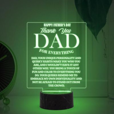 Happy Fathers Day Thankyou Dad for Everything Engraved Night Lamp with 7 Color Changing Light Memorable Fathers Day Gift for Dad from Daughter & Son