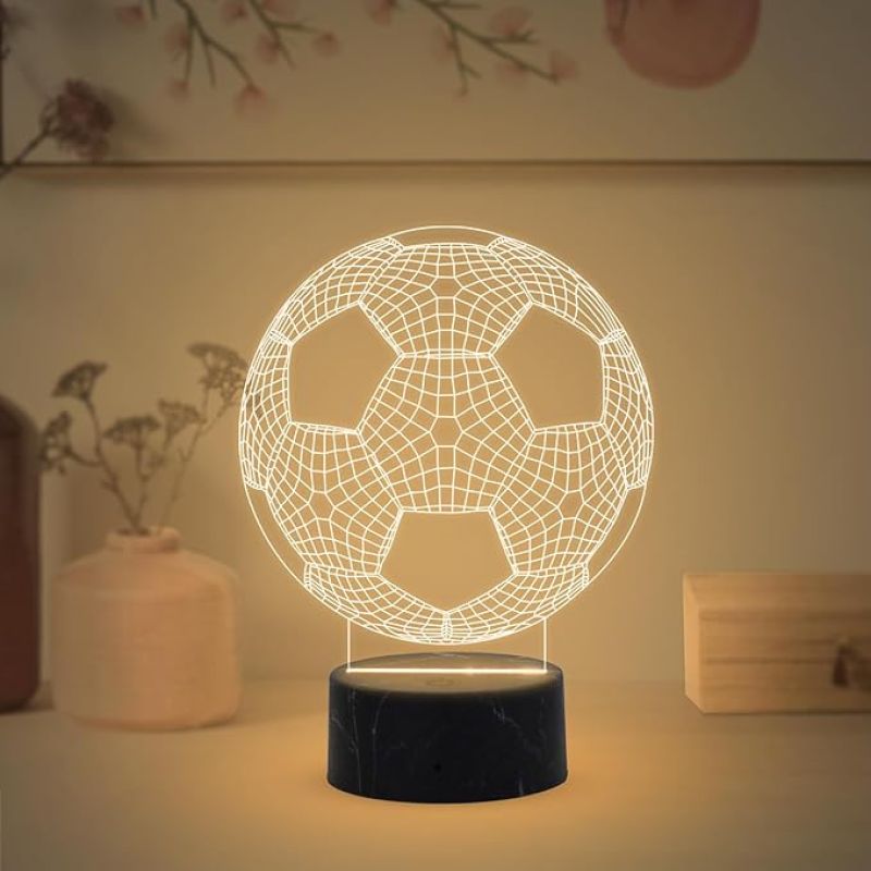 3D Illusion Football Night Lamp with Warm White Light Birthday Gifts for Footballer Men Women Gift for Sports Lovers