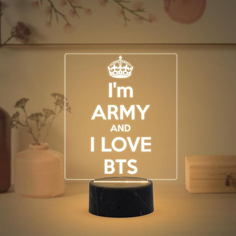 3D Illusion I am Army and I Love BTS Engraved Night Lamp with Warm White Light Gift for BTS Army Fans
