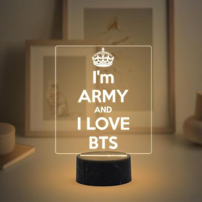 3D Illusion I am Army and I Love BTS Engraved Night Lamp with Warm White Light Gift for BTS Army Fans