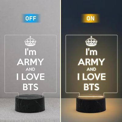 3D Illusion I am Army and I Love BTS Engraved Night Lamp with Warm White Light Gift for BTS Army Fans