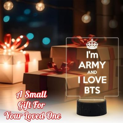 3D Illusion I am Army and I Love BTS Engraved Night Lamp with Warm White Light Gift for BTS Army Fans