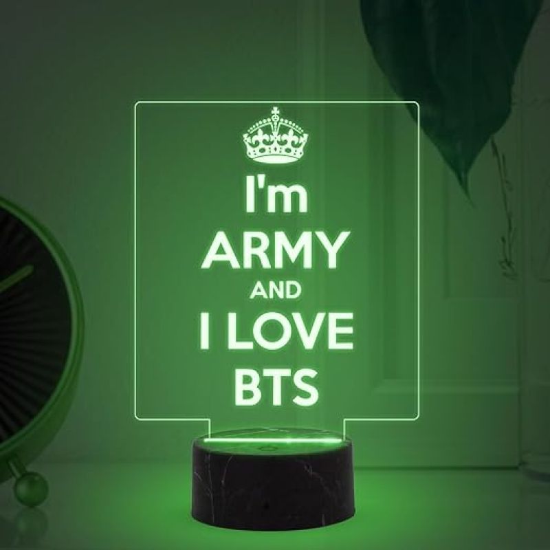 3D Illusion I am Army and I Love BTS Night Lamp with Automatic Color Changing Light Gift for BTS Army Fans