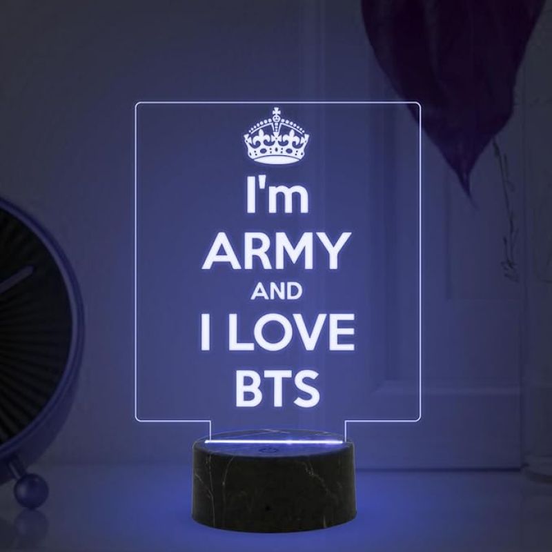 3D Illusion I am Army and I Love BTS Night Lamp with Automatic Color Changing Light Gift for BTS Army Fans