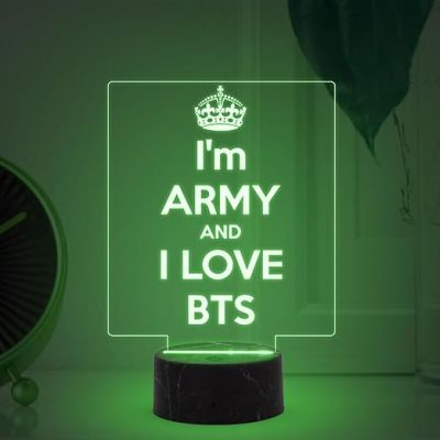 3D Illusion I am Army and I Love BTS Night Lamp with Automatic Color Changing Light Gift for BTS Army Fans