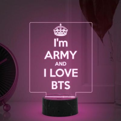 3D Illusion I am Army and I Love BTS Night Lamp with Automatic Color Changing Light Gift for BTS Army Fans