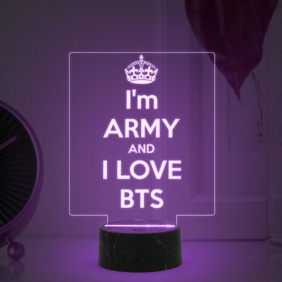 3D Illusion I am Army and I Love BTS Night Lamp with Automatic Color Changing Light Gift for BTS Army Fans