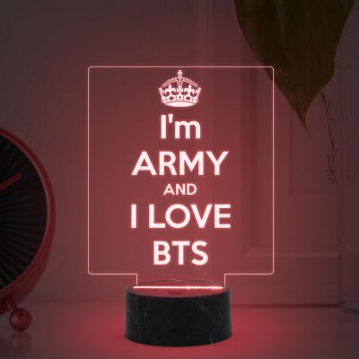 3D Illusion I am Army and I Love BTS Night Lamp with Automatic Color Changing Light Gift for BTS Army Fans