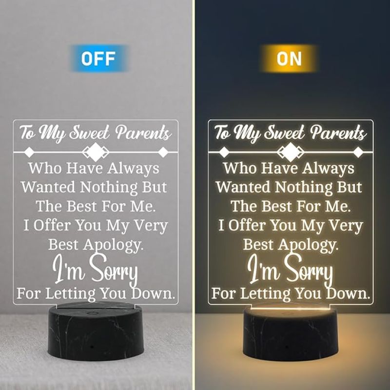 To My Sweet Parents Engraved Night Lamp with Warm White Light Gift for Parents Sorry Gift for Parents