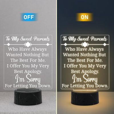 To My Sweet Parents Engraved Night Lamp with Warm White Light Gift for Parents Sorry Gift for Parents