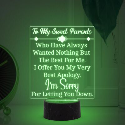 To My Sweet Parents Engraved Night Lamp with Automatic Color Changing Light Gift for Parents Sorry Gift for Parents