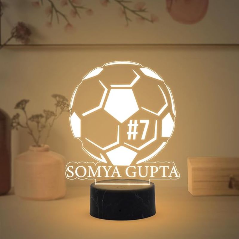 3D Illusion Football Night Lamp with Warm White Light Customized Name Birthday Gift for Football Lover Sport Fane