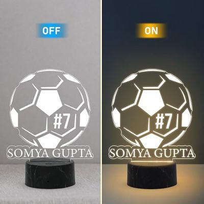 3D Illusion Football Night Lamp with Warm White Light Customized Name Birthday Gift for Football Lover Sport Fane
