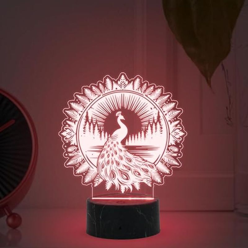 3D Illusion Peacock Night Lamp with Automatic Color Changing Light Birthday Corporate Gift Bedroom, Living Room, Home Decor