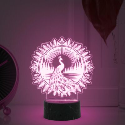 3D Illusion Peacock Night Lamp with Automatic Color Changing Light Birthday Corporate Gift Bedroom, Living Room, Home Decor