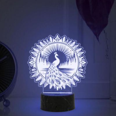 3D Illusion Peacock Night Lamp with Automatic Color Changing Light Birthday Corporate Gift Bedroom, Living Room, Home Decor
