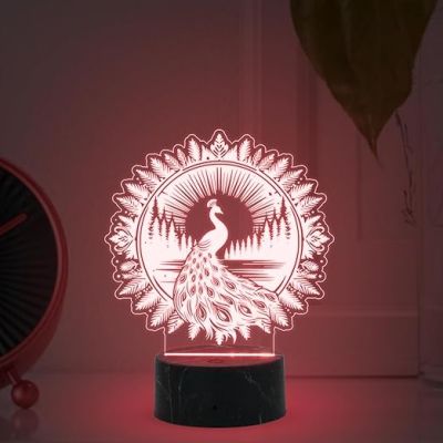 3D Illusion Peacock Night Lamp with Automatic Color Changing Light Birthday Corporate Gift Bedroom, Living Room, Home Decor