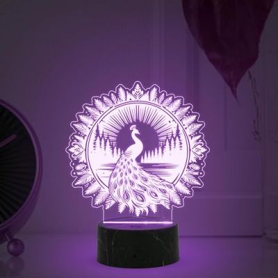 3D Illusion Peacock Night Lamp with Automatic Color Changing Light Birthday Corporate Gift Bedroom, Living Room, Home Decor