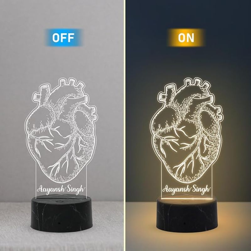 3D Illusion Cardiologist night lamp with Warm White Light Customized Name Heart Specialist Doctor, Heart Surgeon, Medical Student Gift