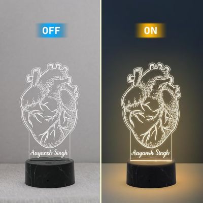3D Illusion Cardiologist night lamp with Warm White Light Customized Name Heart Specialist Doctor, Heart Surgeon, Medical Student Gift