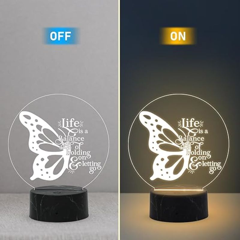 3D Illusion Butterfly Shape Motivational Quote Night Lamp with Warm White Light Home & Office Decor