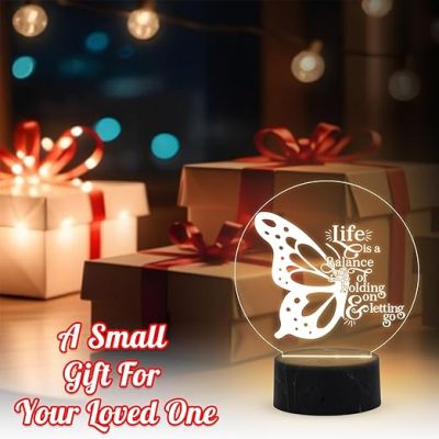 3D Illusion Butterfly Shape Motivational Quote Night Lamp with Warm White Light Home & Office Decor