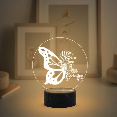 3D Illusion Butterfly Shape Motivational Quote Night Lamp with Warm White Light Home & Office Decor