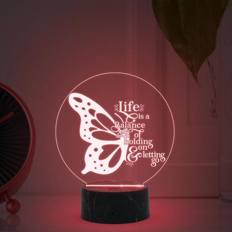 3D Illusion Butterfly Shape Motivational Quote Night Lamp with 7 Color Changing Light Home & Office Decor