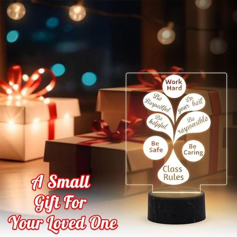 Work Hard Class Rules Engraved night lamp with Warm White Light  Motivational Gift For Student