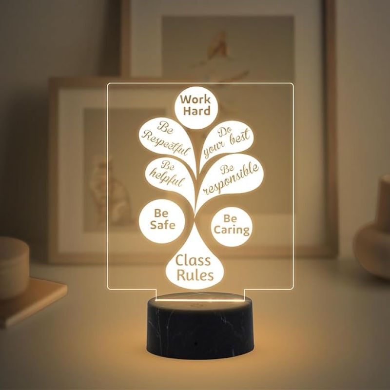 Work Hard Class Rules Engraved night lamp with Warm White Light  Motivational Gift For Student