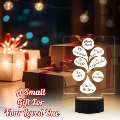 Work Hard Class Rules Engraved night lamp with Warm White Light  Motivational Gift For Student
