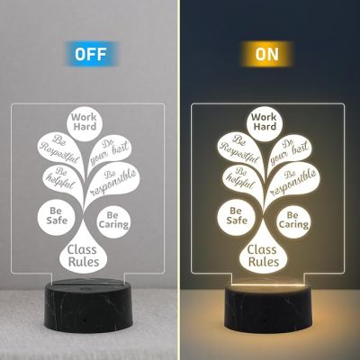 Work Hard Class Rules Engraved night lamp with Warm White Light  Motivational Gift For Student
