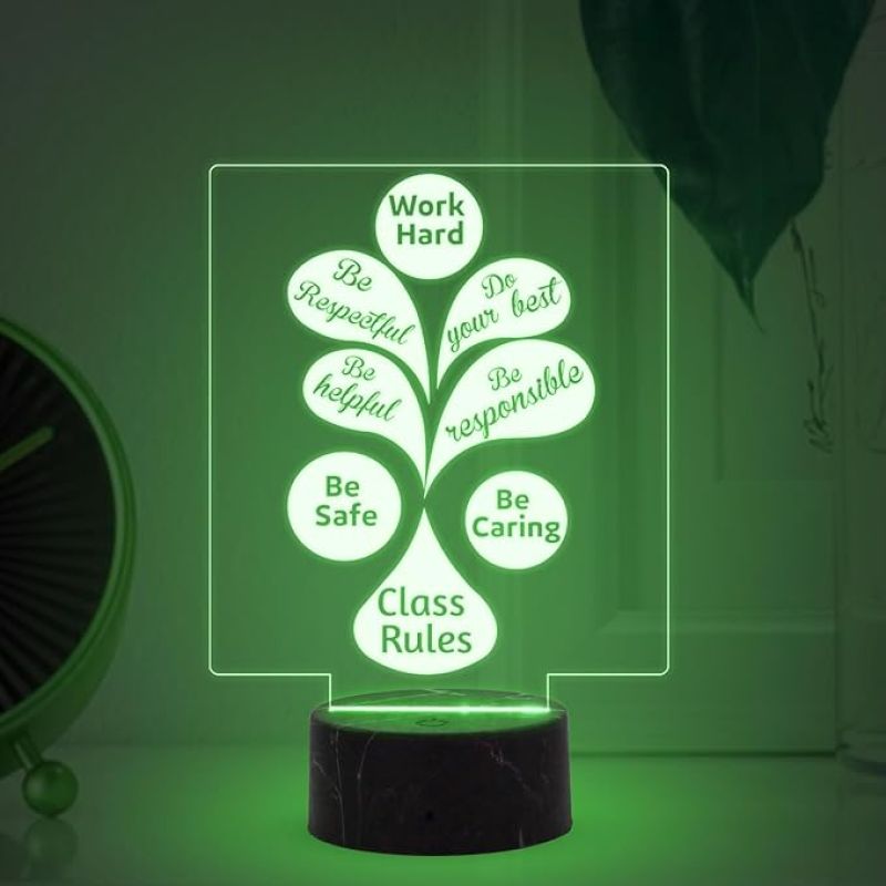 Work Hard Class Rules Engraved night lamp with Automatic Color Changing Light Motivational Gift For Student