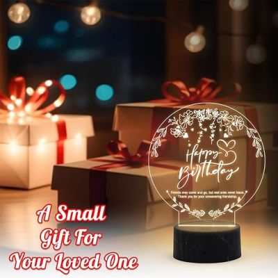 Happy Birthday Engraved Night Lamp with Warm White Light Birthday Gift for Friend Best Gift for Bestie on her Birthday