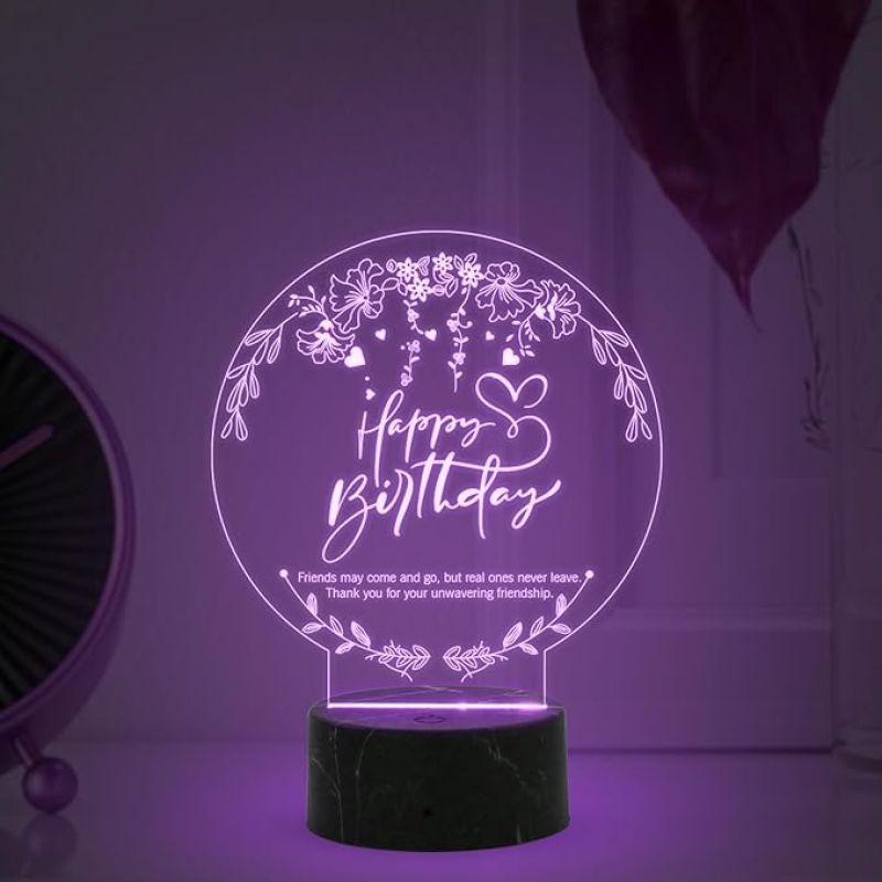 Happy Birthday Engraved Night Lamp with Automatic Color Changing Light Birthday Gift for Friend Best Gift for Bestie on her Birthday