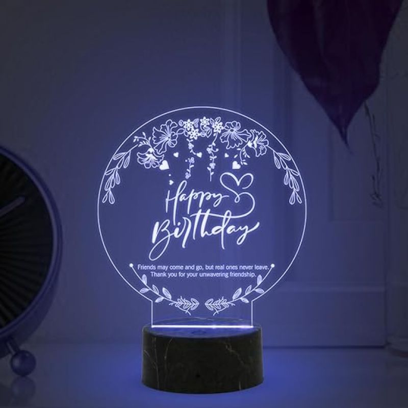 Happy Birthday Engraved Night Lamp with Automatic Color Changing Light Birthday Gift for Friend Best Gift for Bestie on her Birthday
