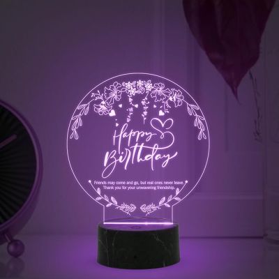 Happy Birthday Engraved Night Lamp with Automatic Color Changing Light Birthday Gift for Friend Best Gift for Bestie on her Birthday