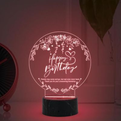 Happy Birthday Engraved Night Lamp with Automatic Color Changing Light Birthday Gift for Friend Best Gift for Bestie on her Birthday