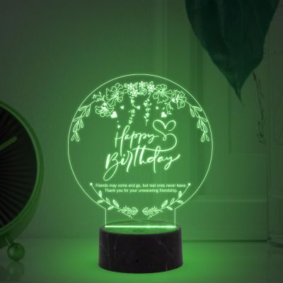 Happy Birthday Engraved Night Lamp with Automatic Color Changing Light Birthday Gift for Friend Best Gift for Bestie on her Birthday