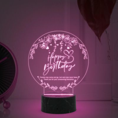Happy Birthday Engraved Night Lamp with Automatic Color Changing Light Birthday Gift for Friend Best Gift for Bestie on her Birthday