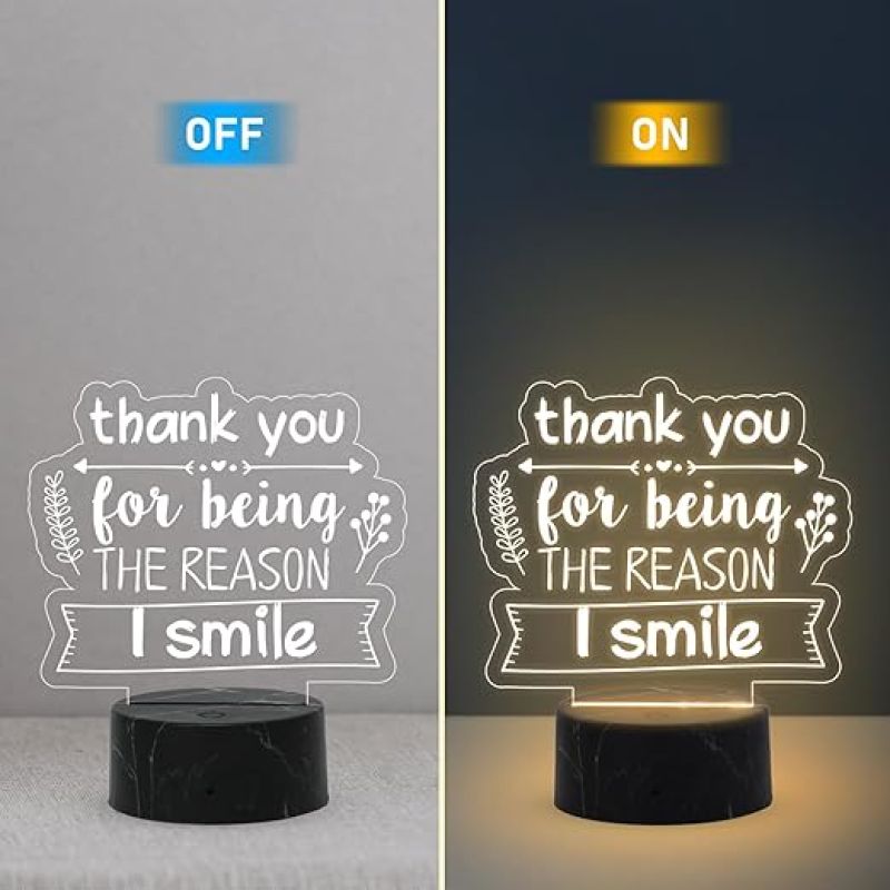 Thank You for Being The Reason I Smile Engraved Lamp with Warm White Light Gift for Loveable Person Gift for Husband Wife Girlfriend Boyfriend Friends