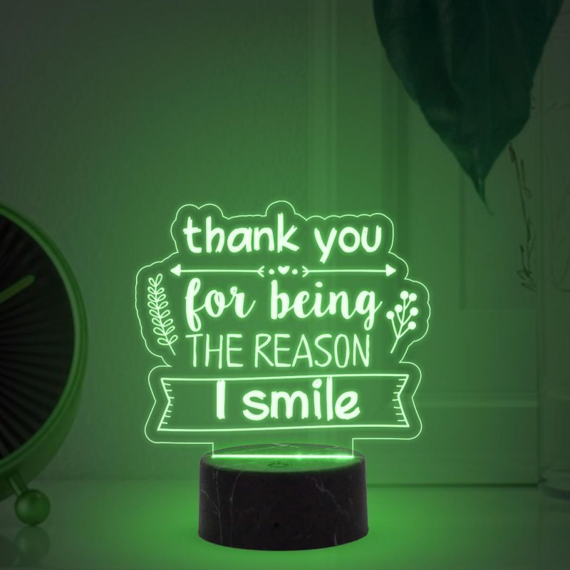 Thank You for Being The Reason I Smile Engraved Night Lamp with Automatic Color Changing Light Gift for Loveable Person Gift for Husband Wife Girlfriend Boyfriend Friends