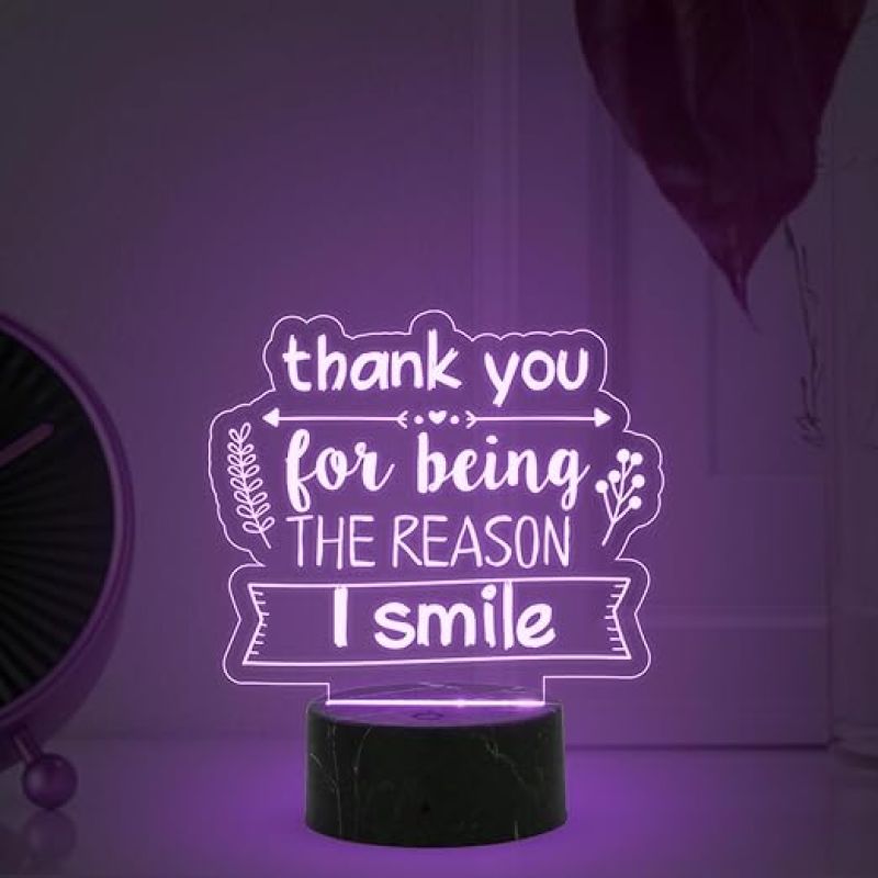 Thank You for Being The Reason I Smile Engraved Night Lamp with Automatic Color Changing Light Gift for Loveable Person Gift for Husband Wife Girlfriend Boyfriend Friends