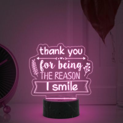 Thank You for Being The Reason I Smile Engraved Night Lamp with Automatic Color Changing Light Gift for Loveable Person Gift for Husband Wife Girlfriend Boyfriend Friends