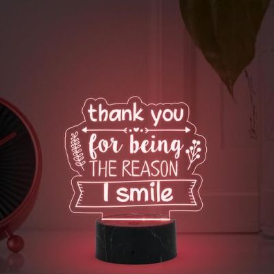Thank You for Being The Reason I Smile Engraved Night Lamp with Automatic Color Changing Light Gift for Loveable Person Gift for Husband Wife Girlfriend Boyfriend Friends