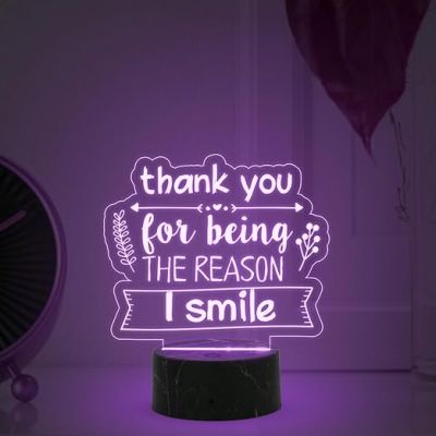 Thank You for Being The Reason I Smile Engraved Night Lamp with Automatic Color Changing Light Gift for Loveable Person Gift for Husband Wife Girlfriend Boyfriend Friends